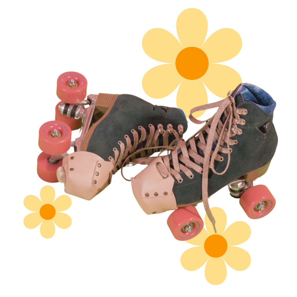 groovy flowers and colorful roller skates